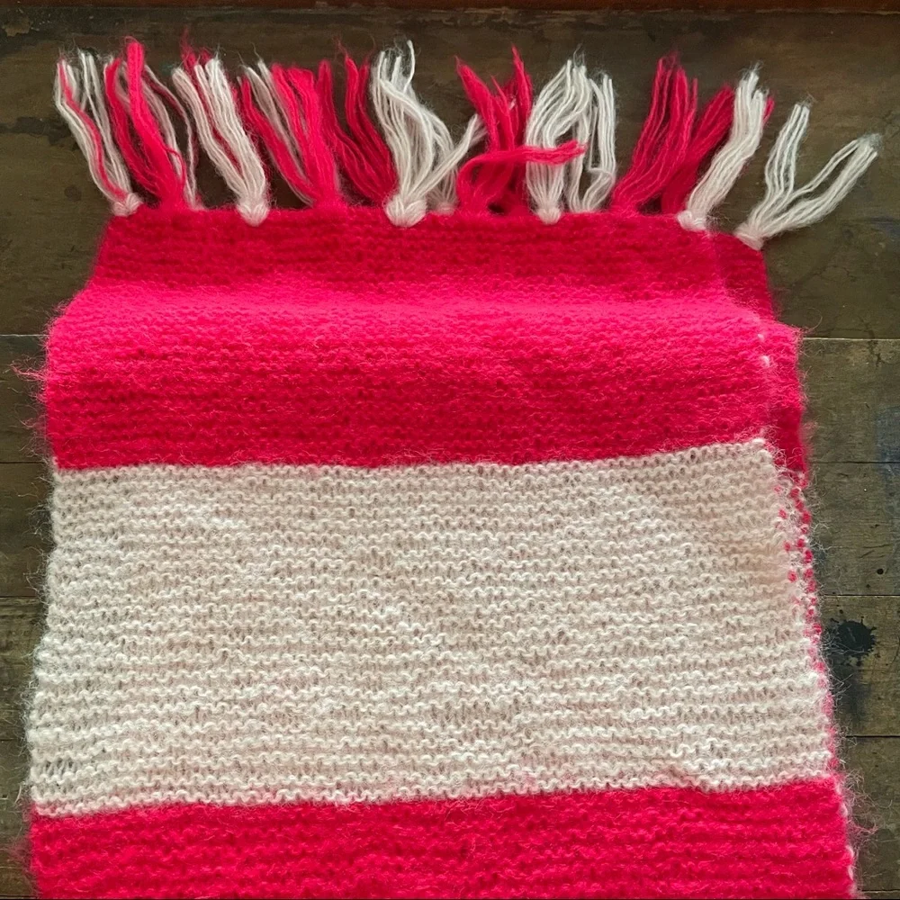 Barbie core knit striped scarf Neon pink and baby pink tassel